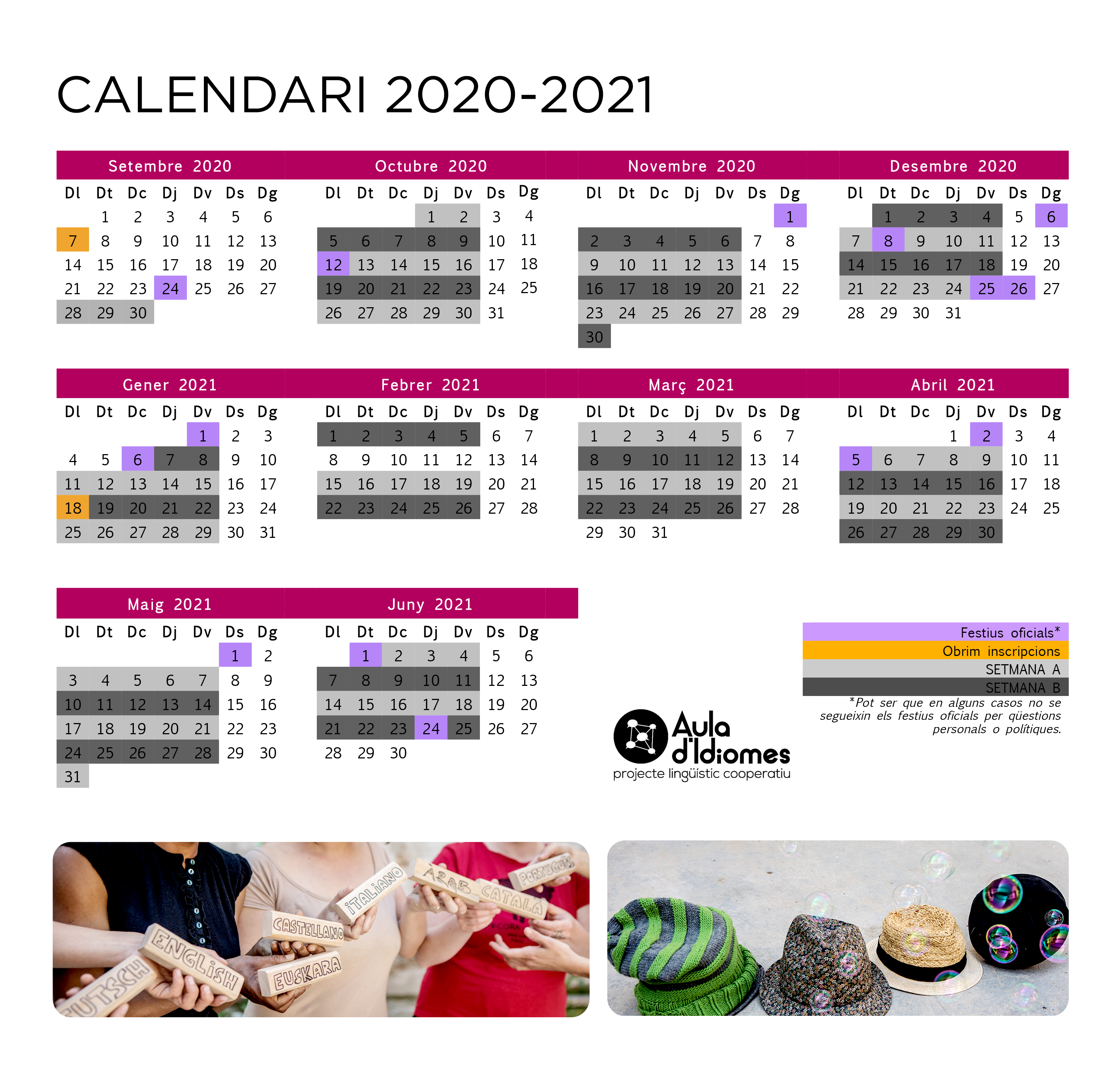 Calendari acadèmic 202021_setmanesAB calendari escola aula idiomes